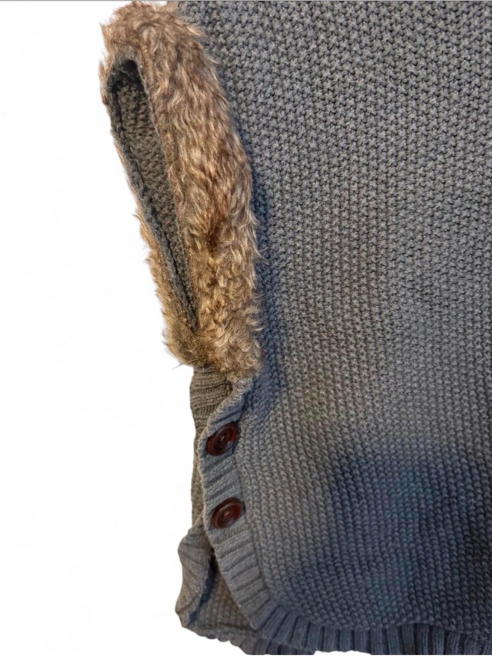 Sleeveless Gray Cowl Neck Knit Vest with Faux Fur Trim - Picture 2 of 6